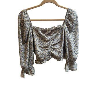 Bohme Womens Floral Long Sleeve Smocked Blouse Large